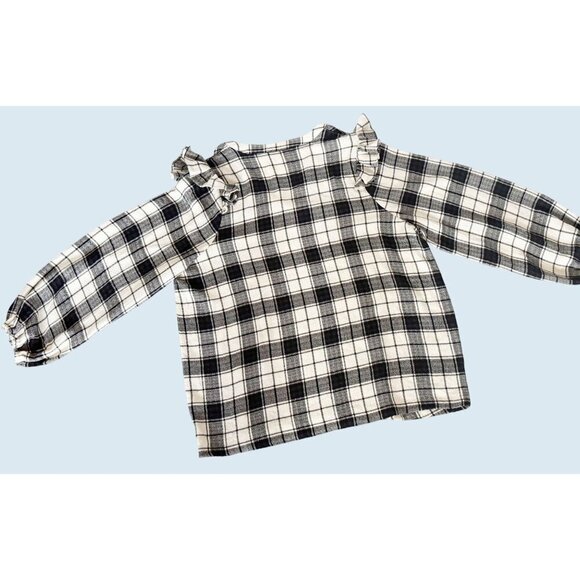 MARINE LAYER Jamie Ruffle Black and White Light Flannel Top Sz XL - Picture 7 of 8